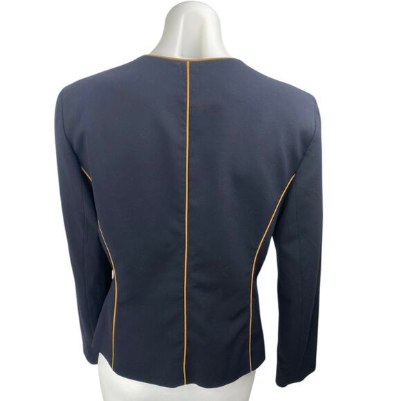 Nine West Women's Blue Orange Trim Long Sleeve One Button Blazer Coat Jacket 6 - Picture 2 of 4